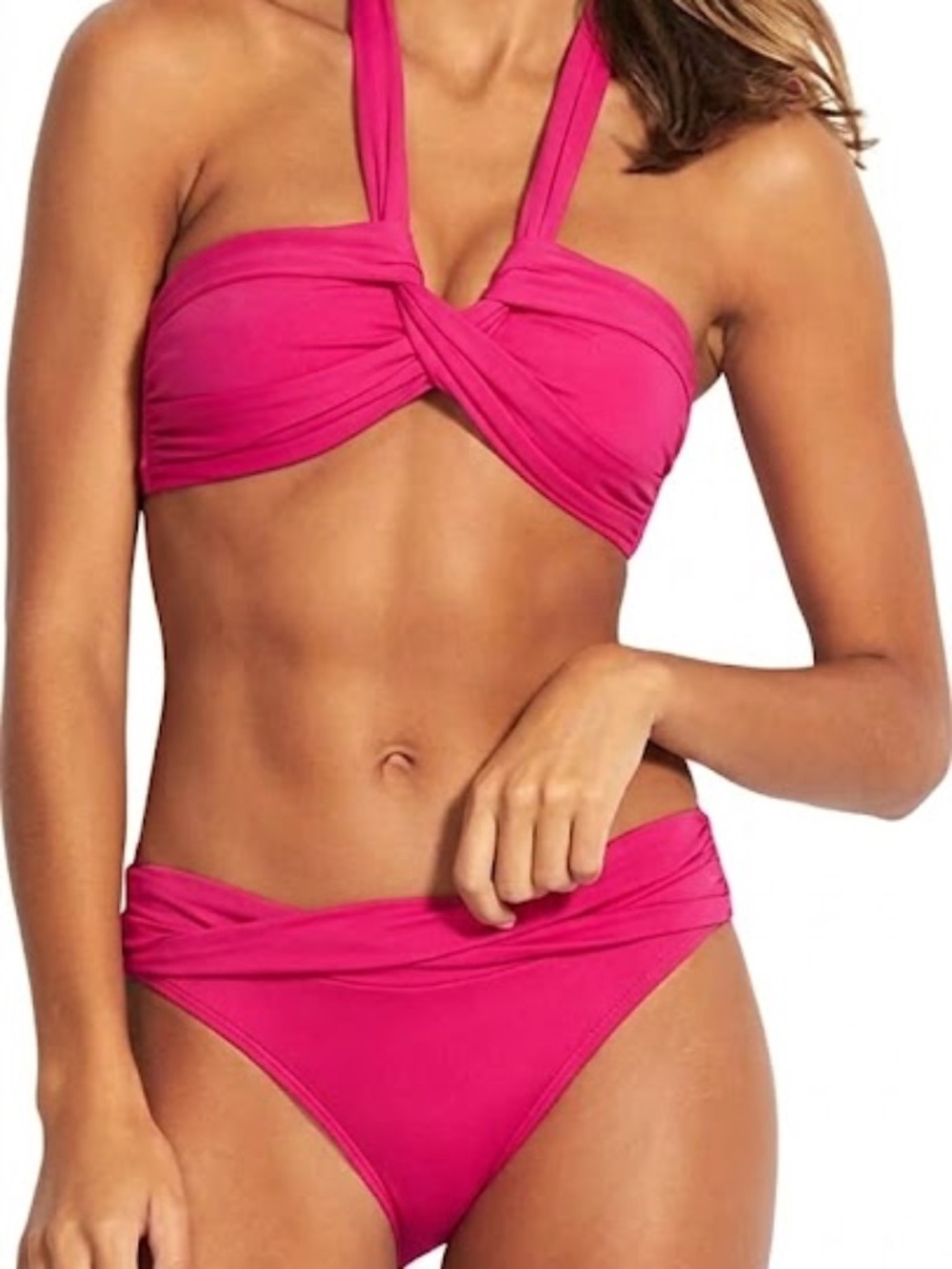 Seafolly Hot Pink Twist Bandeau Bikini
